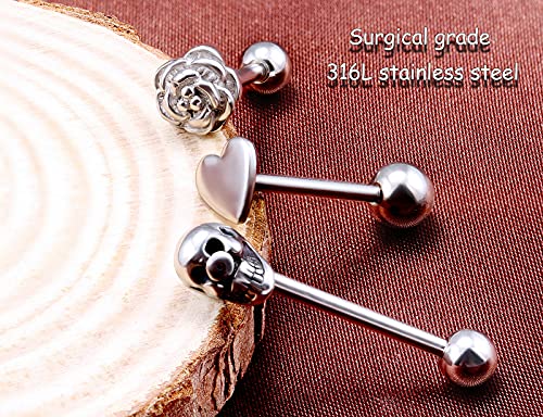 Prjndjw Jewelry, 5/8in(16mm) L, 14G Tongue Piercing Barbells Multicolor Surgical Stainless Steel Long Nipple Piercing Barbells Body Jewelry for Women - color: Silver