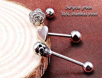 Prjndjw Jewelry, 5/8in(16mm) L, 14G Tongue Piercing Barbells Multicolor Surgical Stainless Steel Long Nipple Piercing Barbells Body Jewelry for Women - color: Silver