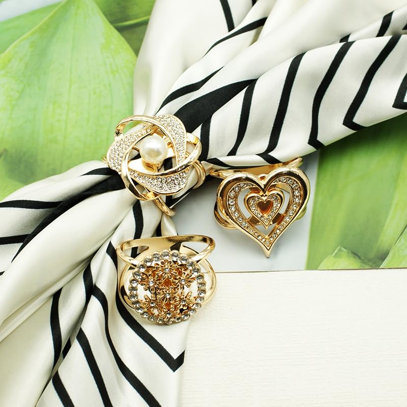 3pcs Elegant Rhinestone Daisy FLowers Scarf ring Buckle for Lady Heart Crystal Rhinestone Scarves Clip Buckle for women - color: Scarf clip O-3PCS