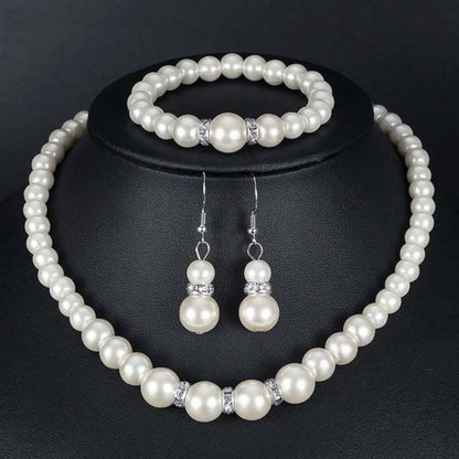 CSIYANJRY99 Pearl Necklace and Earring Set Faux Pearl Jewelry Sets for Women Imitation Beaded Pearl Necklace Bracelet Stud Earrings for Women - color: Pearl Jewelry Sets
