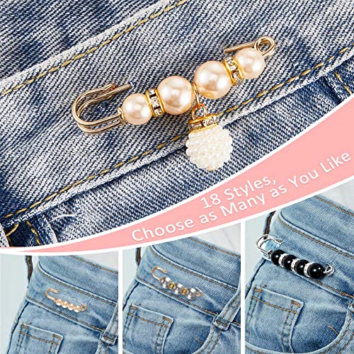 Hicarer 18 Pcs Pearl Safety Pin Brooches for Women Decorative Safety Pins for Clothing Sweater Shawl Clips Pant Waist Tightener Cardigan Collar Clips(Elegant Style) - style: Elegant Style