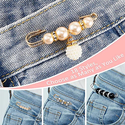 Hicarer 18 Pcs Pearl Safety Pin Brooches for Women Decorative Safety Pins for Clothing Sweater Shawl Clips Pant Waist Tightener Cardigan Collar Clips(Elegant Style) - style: Elegant Style