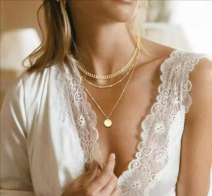 Gold Layered Necklaces for Women, 14K Gold Plated Paperclip Snake Chain Necklace Set, Dainty Coin Cross Tear Pendant Layering Choker Necklaces, Simple Trendy Stackable Jewelry Gifts - color: 3PCS / Coin & 2 Chains