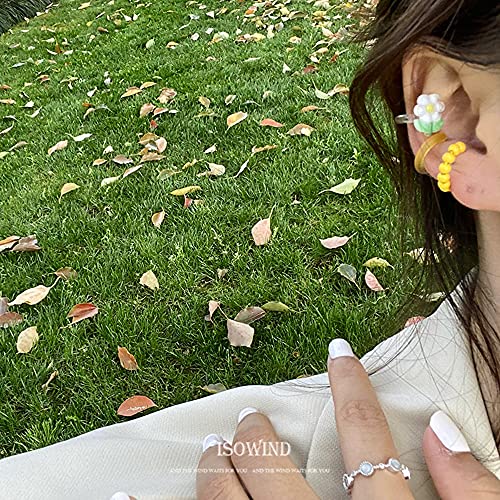 Sweet Flower Ear Cuffs Wrap Earrings for Women Acrylic Resin Colorful Bead Ball Cartilage Earring Fake Huggie Hoops Non Piercing Clip On Lovely Summer Ear Jewelry Gifts 3 PCS Set