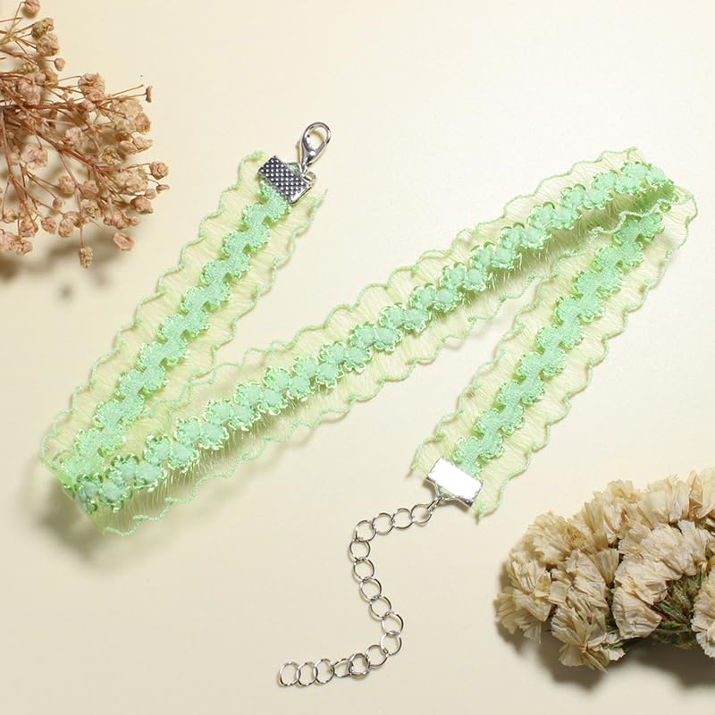 Nova&Aria Chokers Set For Women Heart Choker Necklaces Flower Pendant Velvet Cute Pink Turquoise Blue White Black Choker Necklace Christmas Colorful Lace Chokers - color: White&Green