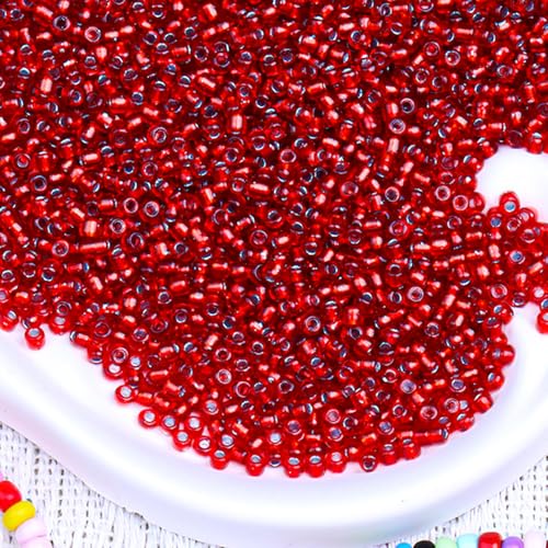 2000pcs Glass Seed Beads Bulk, 4mm 6/0 Mini Pony Spacer Small Individual Color Seed Beads for DIY Bracelet Necklaces Wrist Jewelry Making, Frosted Silver Red - color: Frosted Silver Red