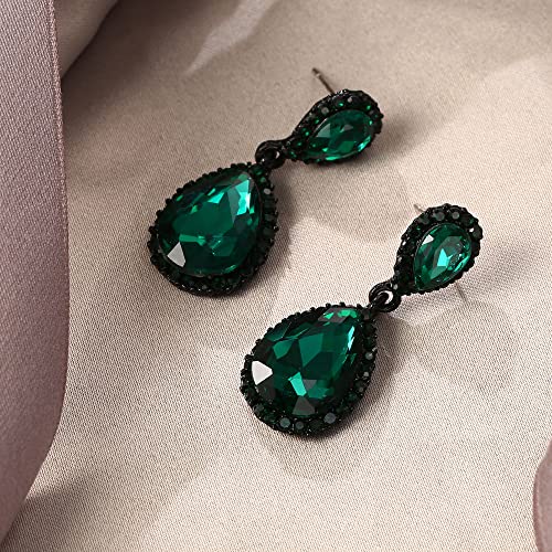 EVER FAITH Women's Austrian Crystal Wedding Tear Drop Dangle Earrings | Bridal Prom Jewelry for Bride Bridesmaid - color: Green Black-Tone