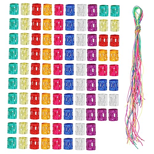 Hollow Hair Buckles for Braiding 100pcs Metal Hair Accessories Dreadlocks Set Colorful Braiding Ropes