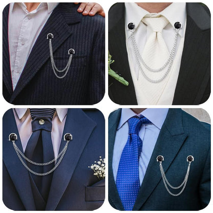 Crystal Rhinestone Brooch Mens Lapel Pins for Shirt Collar Suit Tassel Collar Chains for Shirts Badge Suit Accessories Men Brooch - color: Black-J