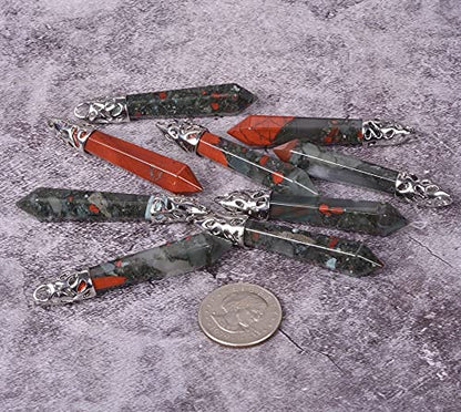 Justinstones Hexagonal Pointed Reiki Chakra Pendant Stainless Steel Chain Necklace 20 Inch Iron Gift Box - color: African Bloodstone