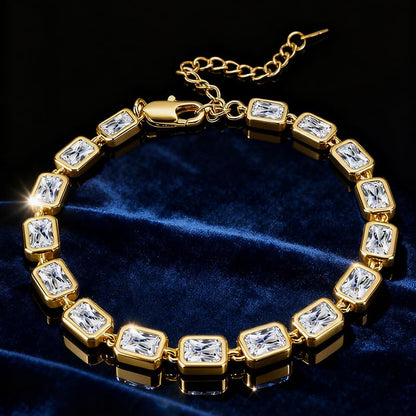 Bracelet for Women, Gold Plated 5A Cubic Zirconia Bracelets Adjustable Teardrop Square Triplet April Birthstone Jewelry - color: rectangle-gold palated