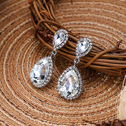 EVER FAITH Women's Austrian Crystal Wedding Tear Drop Dangle Earrings | Bridal Prom Jewelry for Bride Bridesmaid - color: Clear Silver-Plated-Base