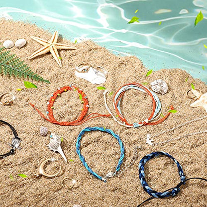 Batiyeer 60 Pcs Boho Surfer Wave Bracelet and Necklace Set for Women, Summer Beach Y2k Layered Choker Anklets Knuckle Rings - style: 60 Pcs