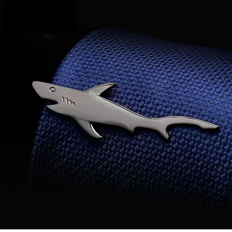 Fun Tie Clip for Men Personalized Tie Bar Fashion Business Tie Clip Men's Jewelry Gifts - style: Silvery Shark