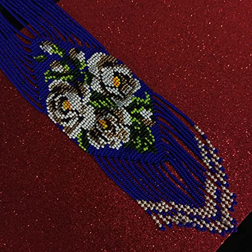 Handmade Native American Style Tribal ethnic Seed Bead Beaded Layered Medallion Necklace 4 - color: Blue