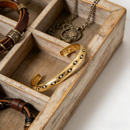 Evil Eye Bracelet, Chunky Gold Bangle Silver Boho Bracelets Open Bohemian Trendy Statement Adjustable Stainless Steel For Women Jewelry Gifts - color: Gold Black Eye