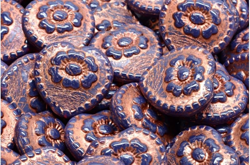 2.1oz (60 g) Mix of Unique Czech Bohemia Glass Pressed Beads, Crazy Purple Green Copper, Table Cut, Matte and Glossy, Faceted Fire Polish, Hand Made Set Kit BCV - color: Crazy 1 Violet Purple Green Copper Mix