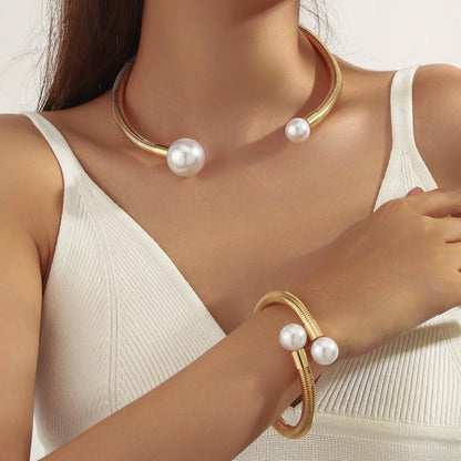 Round Teardrop Necklace Bracelet Ring Jewelry Set Gold Plated Chunky Statement Jewelry Set for Women Simple Elegant Jewelry - color: goldB