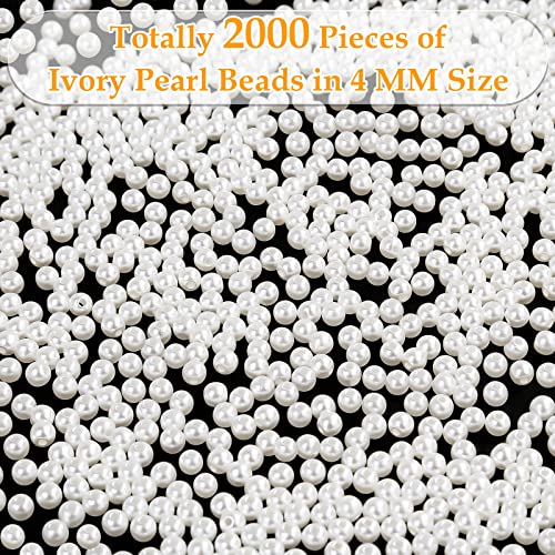 Pearl Beads for Craft, Anezus 2000pcs Ivory Faux Fake Pearls, 4 MM Small Sew on Pearl Beads with holes for Jewelry Making, Bracelets, Necklaces, Hairs, Crafts, Decoration and Vase Filler - size: 4 MM