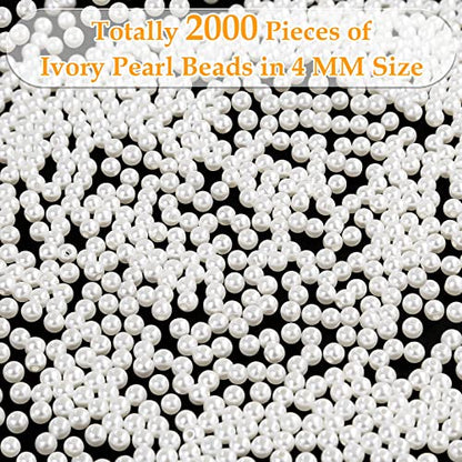 Pearl Beads for Craft, Anezus 2000pcs Ivory Faux Fake Pearls, 4 MM Small Sew on Pearl Beads with holes for Jewelry Making, Bracelets, Necklaces, Hairs, Crafts, Decoration and Vase Filler - size: 4 MM