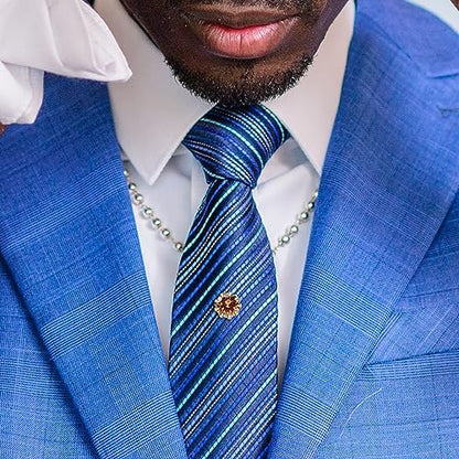 HAWSON Mens Tie Tack with Chain Round Crystal Wedding Business Accessories - color: Gold + Champnge