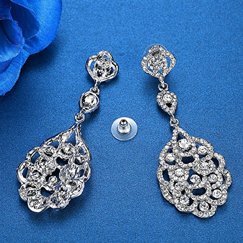 Wedding Teardrop Dangle Earrings Crystal Rhinestone Beaded Chandelier Earrings for Brides Gold - color: A-silver