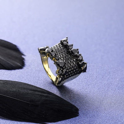 Statement Flower Ring Cocktail Leaf Ring Birthstone Anniversary Signet Ring | Hypoallergenic|14K Gold Plated|Sterling Silver Sparkling Engagement Promise Party Ring for Women, Size 6 to 10(With Box) - color: Spinel - Gold