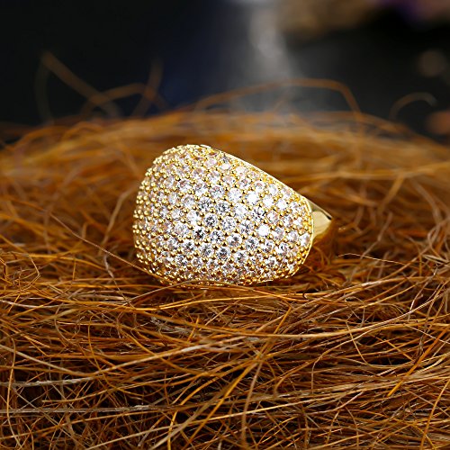 Big Gold Dome Statement Ring - Pave Setting Cubic Zirconia Diamond Accent Cluster Cocktail Rings for Women (Yellow, 11)