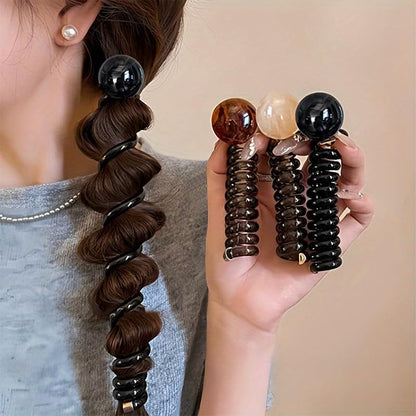 1pcs Set] Premium Spiral Hair Ties - Fashionable And Soft Plastic Hair Coils, (Black), No Damage No Pull Hair Additions, Perfect for Thick Hair, Women And Teens (Everyday Use)
