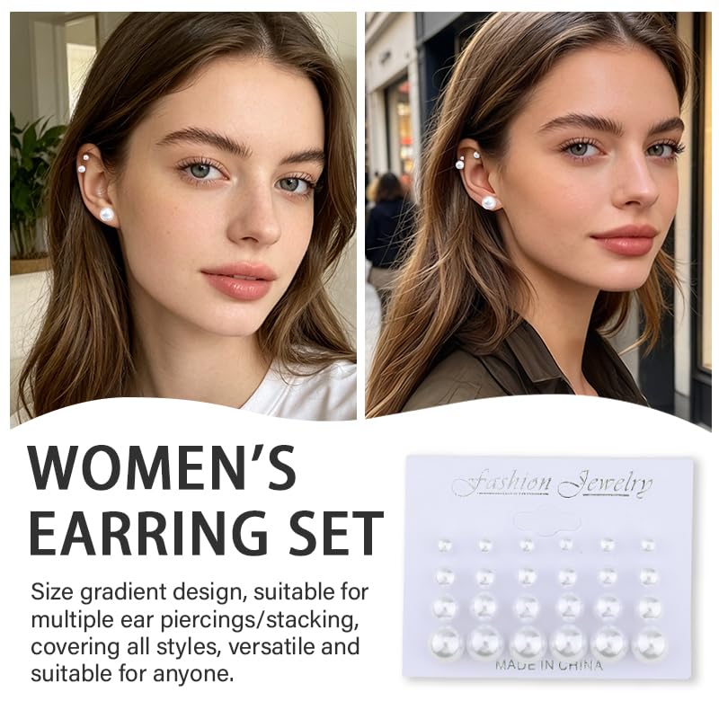 Pearl Stud Earrings for Women Elegant Trendy Round Cubic Zirconia Earrings Studs Pearl Cz Studs Earring for Women - color: white