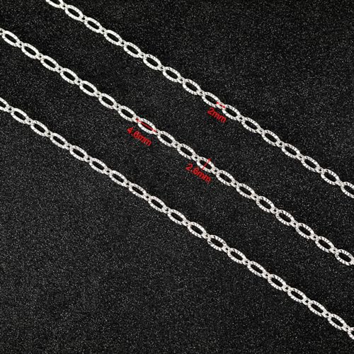 UMAOKANG 32.8 Feet Silver Jewelry Chain for Jewelry Making Silver Plated Brass Chain Roll Women Necklace Bracelet DIY Embossed Oval Cable Chain - color: Silver Embossed Oval