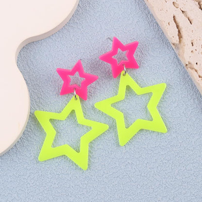Colorful 80s 90s Neon Star Earrings for Women Retro Glow Party Costume 80s 90s Acrylic Dangle Earrings Outfit - style: Symmetrical Hot Pink and Yellow