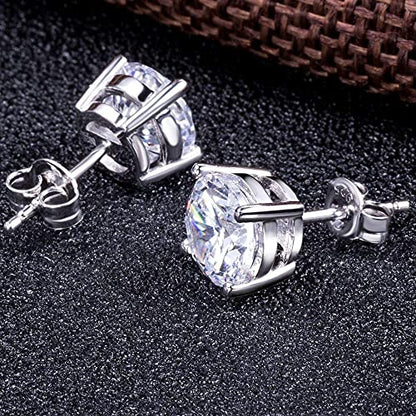 Sparkling 925 Sterling Silver Round Cut 5A+ Cubic Zirconia CZ Stud Earrings Hypoallergenic Earrings for Women/Men 4MM-8MM - color: A: Silver, size: 4mm