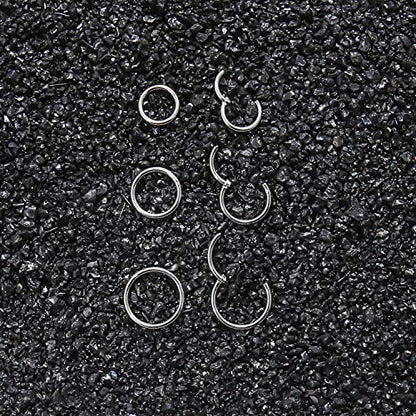 SCERRING 18G Stainless Steel Hinged Clicker Segment Septum Nose Lip Ring Hoop Cartilage Tragus Sleeper Earrings Body Piercing Jewelry 6mm 8mm 10mm 6PCS - color: 3 Pairs - Silver