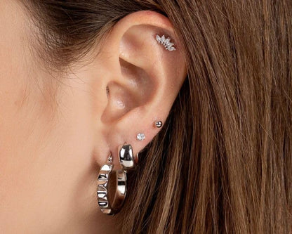3 Pairs Huggie Hoop Earring Set 18K Gold Plated Cubic Zirconia Cartilage Earrings, Multi Piercings Ear Jacket Earring Climber Stud Earring for Women Everyday Earrings - color: 3 Silver Hoop