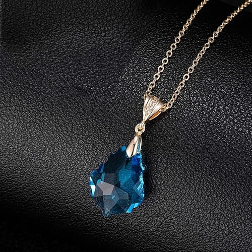 EVEVIC Teardrop Austrian Crystal Charm Pendant Necklace for Women | 14K Gold Plated,Adjustable Chain Fit,Elegant Teardrop Crystal,Gift Box Included,Perfect for Daily Wear and Special Events - color: Aquamarine