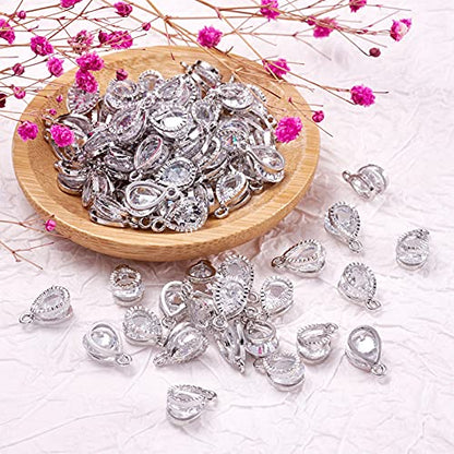 Beadthoven 100pcs Cubic Zirconia Alloy Charms Drop Shaped Platinum Pendants for Jewelry Making Choker Tiny Dangle Accessories - color: Platinum-Drop
