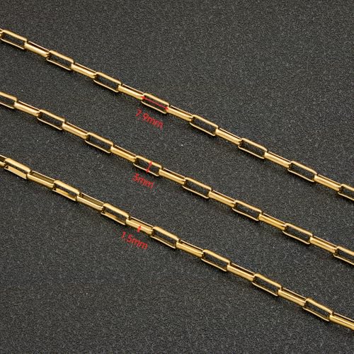UMAOKANG 16.4 Feet Gold Plated Stainless Steel Chains for Jewelry Making Box Chain Link with Jump Rings and Lobster Clasps - color: Box Gold