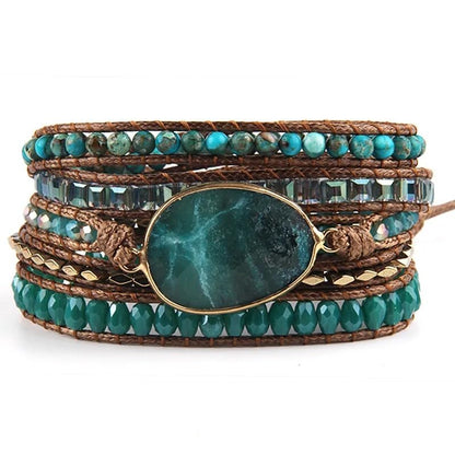 Women Wrap Bracelet Boho Natural Jasper Crystal Stone Beads Strand Bracelets - color: Style 14-Green #2