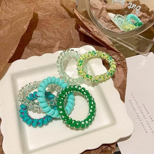 6Pcs Large Spiral Hair Coils For Thick Hair Ponytail Holder for Women Phone Cord Hair Ties - color: Green