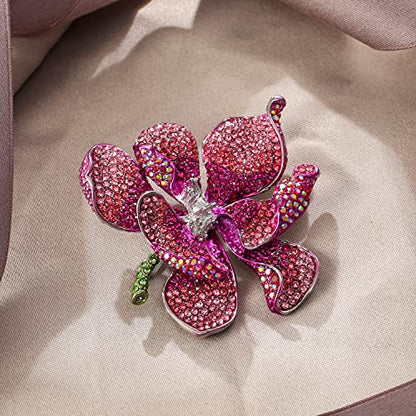 EVER FAITH Women's Austrian Crystal Orchid Flower Petal Brooch - color: Pink Silver-Tone