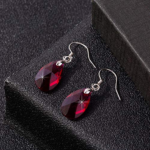 Austrian Crystal Teardrop Drop Earrings for Women, French Hook | 925 Sterling Silver Hook, Crystal Dangle Earrings, Sparkly Teardrop Stone, Lightweight Feel, Day-To-Evening Wear - color: Fuchsia