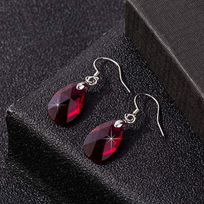 Austrian Crystal Teardrop Drop Earrings for Women, French Hook | 925 Sterling Silver Hook, Crystal Dangle Earrings, Sparkly Teardrop Stone, Lightweight Feel, Day-To-Evening Wear - color: Fuchsia