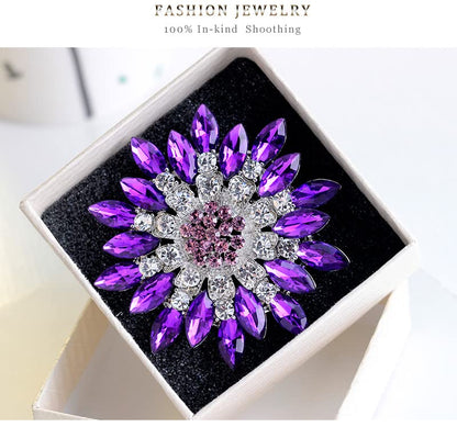 Rhinestone Sunflower Brooch for Women Sparkling Cubic Zirconia Flower Brooch Pin Elegant Large Crystal Floral Lapel Pin Dainty Clothing Hat Bag Accessories Christmas Wedding Bridal Birthday Jewelry - color: Purple