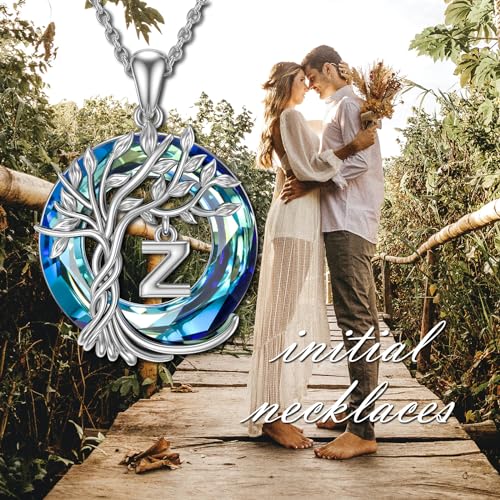 TOUPOP Gifts for Women Tree of Life Initial Necklace 925 Sterling Silver Letter Pendant with Blue Crystal Birthday Jewelry Gifts for Women Her Mom Wife Daughter - color: Tree of Life Z Initial