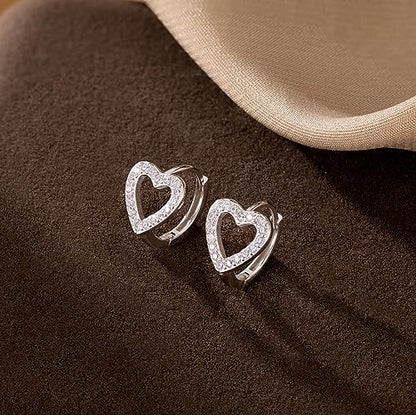 SLUYNZ Sterling Silver Love Heart Huggie Earrings for Women Teens CZ Love Heart Hoop Earrings for Valentines Day - color: A-Silver