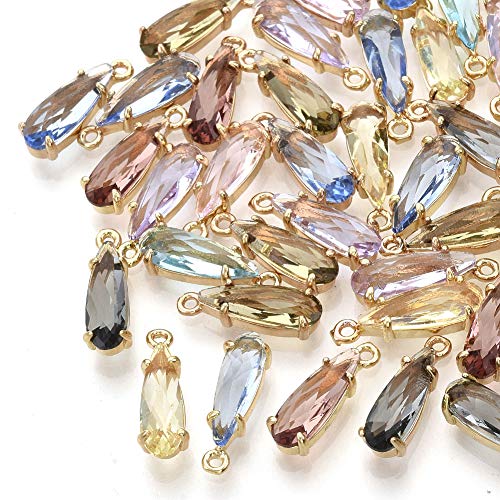 FASHEWELRY 50Pcs Teardrop Faceted Glass Pendants Mixed Colors Crystal Glass Dangle Oval Drop Bead Charms with Golden Open Back Settings for Jewelry Craft Making - color: Mixed Colors Teardrop-1