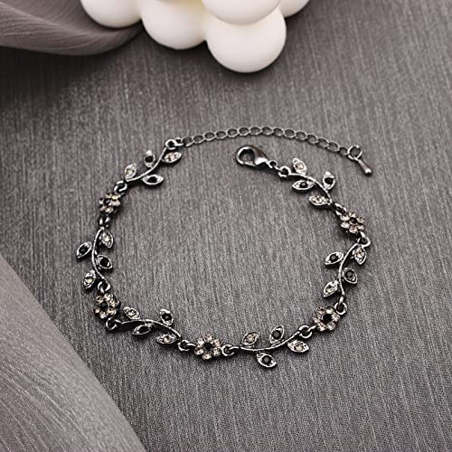Austrian Crystal Rhinestone Choker Necklace Dangle Earring Link Bracelet Jewelry Set for Brides Bridesmaid Prom Costume Accessories for Women - color: En001-Jet-Black Diamond