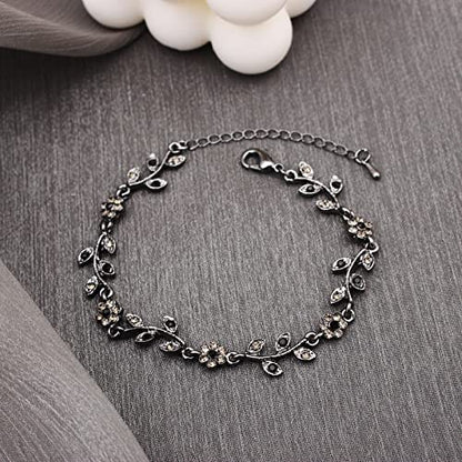 Austrian Crystal Rhinestone Choker Necklace Dangle Earring Link Bracelet Jewelry Set for Brides Bridesmaid Prom Costume Accessories for Women - color: En001-Jet-Black Diamond