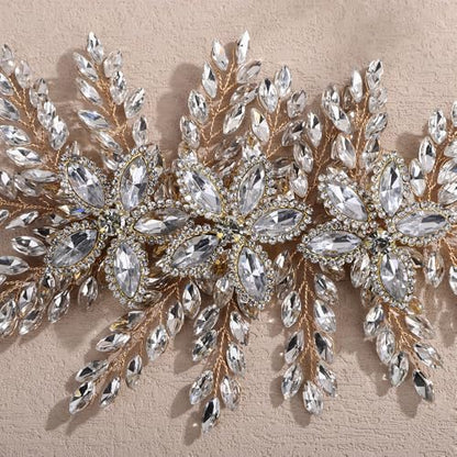 Teyglen Large Full Rhinestone Headband Flower Crystal Bride Wedding Headband Hair Vine Bridal Rhinestone Headpiece Wedding Hair Accessories for Women Party Prom (Golden) - color: Golden